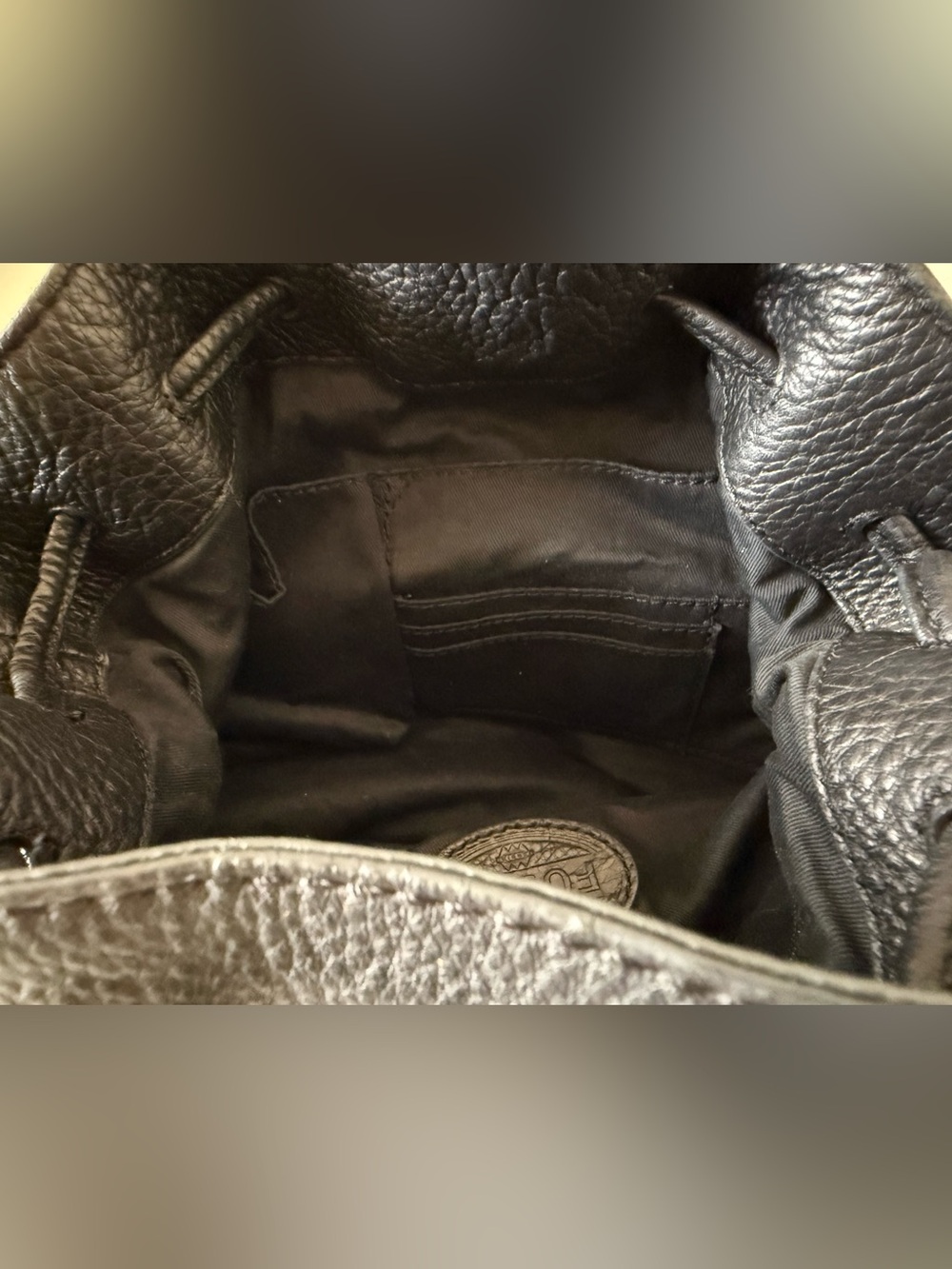 Fossil Bag Pebble Leather Drawstring Bucket Casual Black Medium - Picture 7 of 9